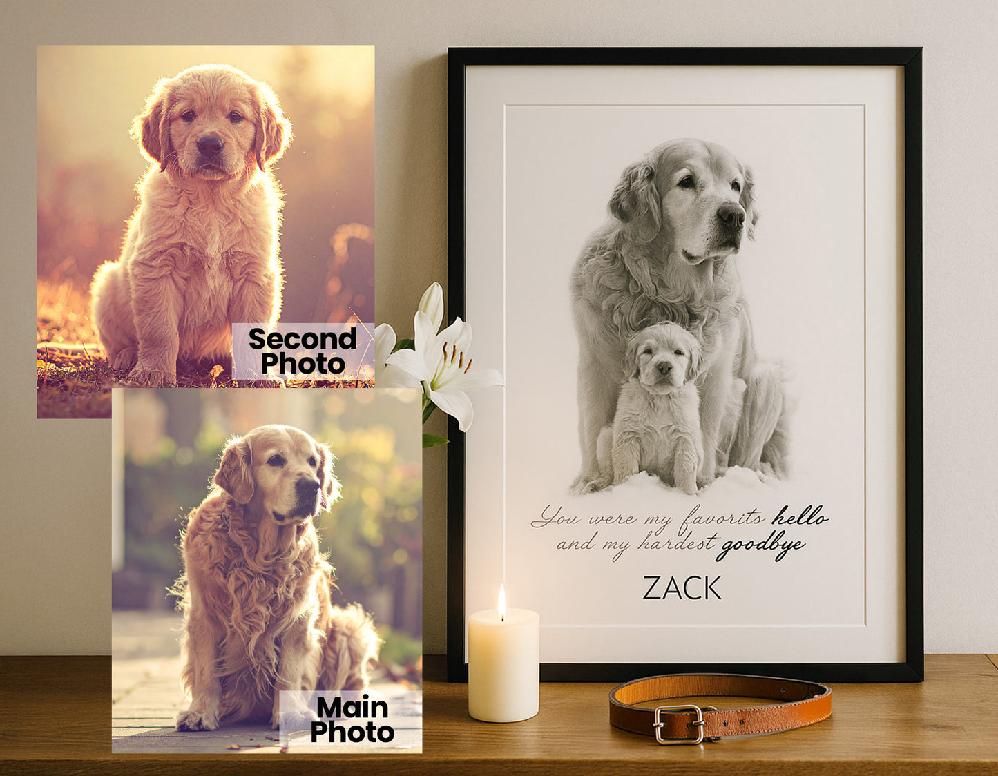 Custom dog memorial poster example in English