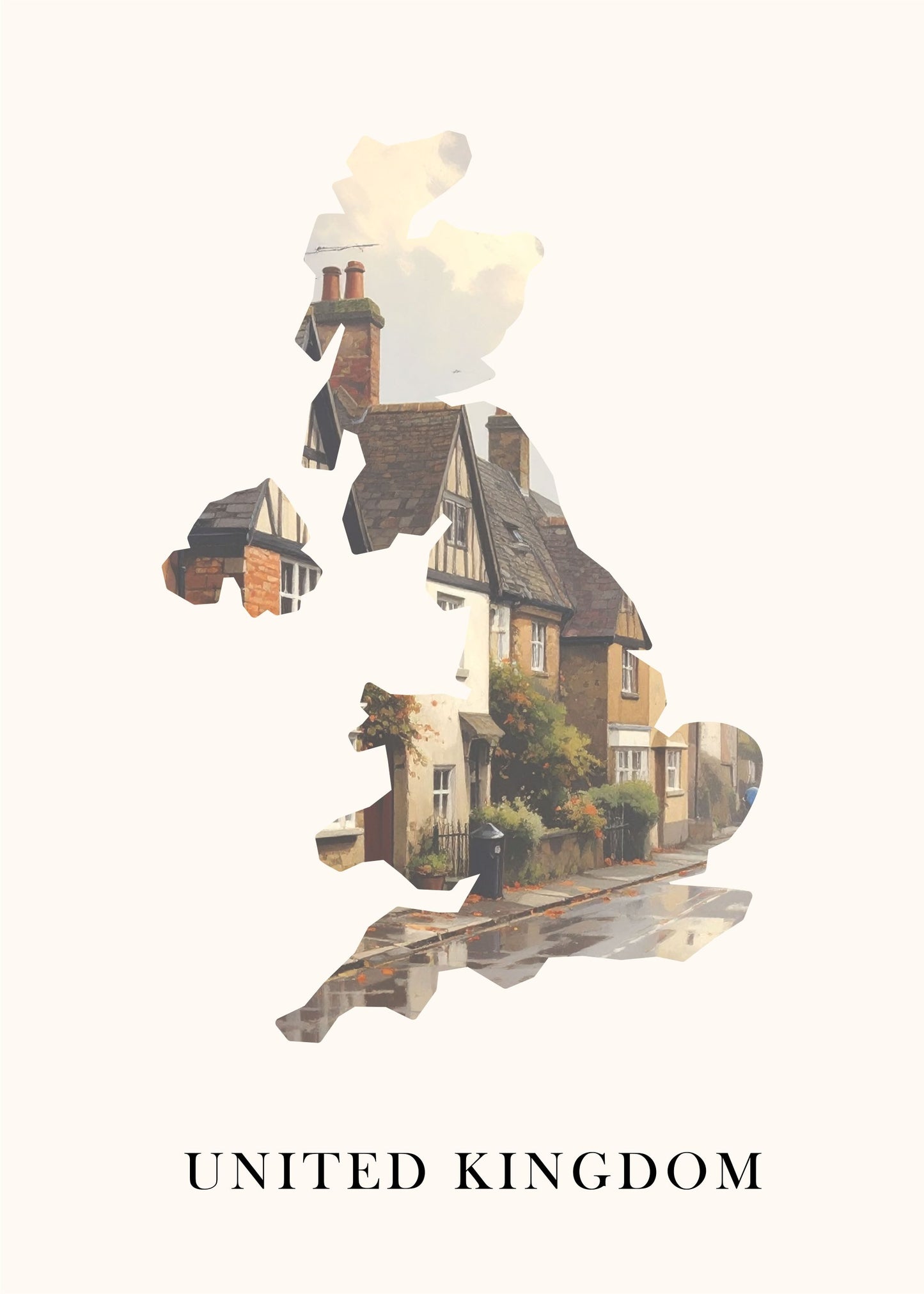 United Kingdom village landscape poster Scandinavian design